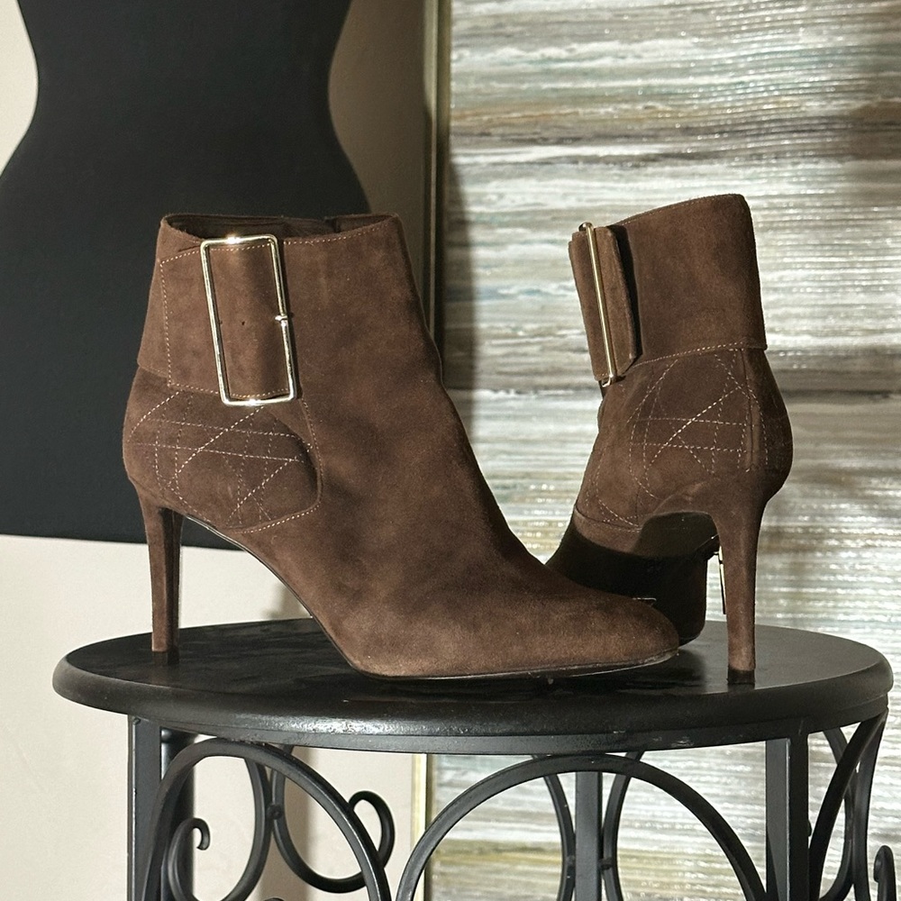 Christian Dior Graphic Cannage Brown Suede Ankle Boots.